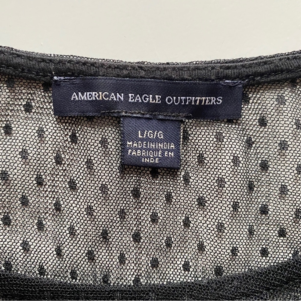 American Eagle mesh long sleeve black top with floral embroidery size Large - Picture 4 of 4